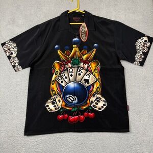 NSixx‎ Dragonfly Vegas Bowling Shirt XXL Black Poker Cards 8 Ball Dice Graphic